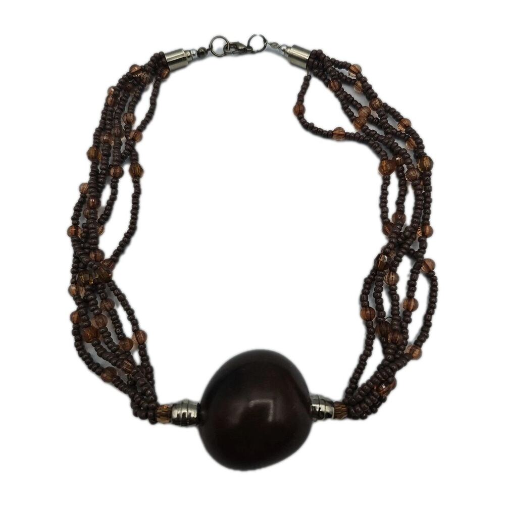 Vintage Brown Bead Pendant Necklace
